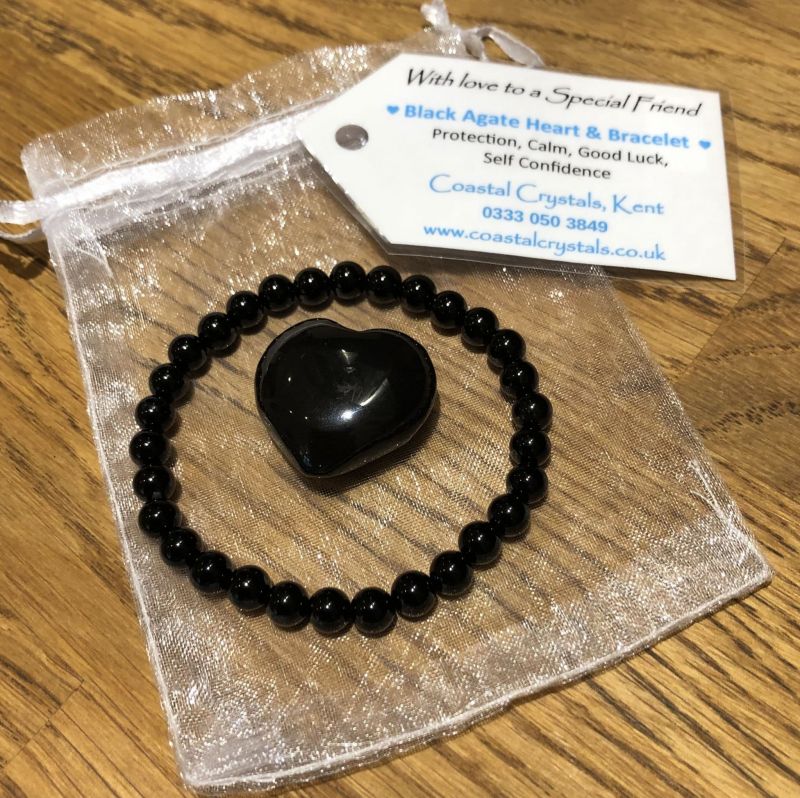 Black Agate Heart & Bracelet Set