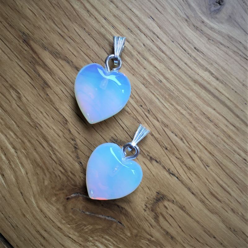 Opalite Puff Heart pendants - 15mm