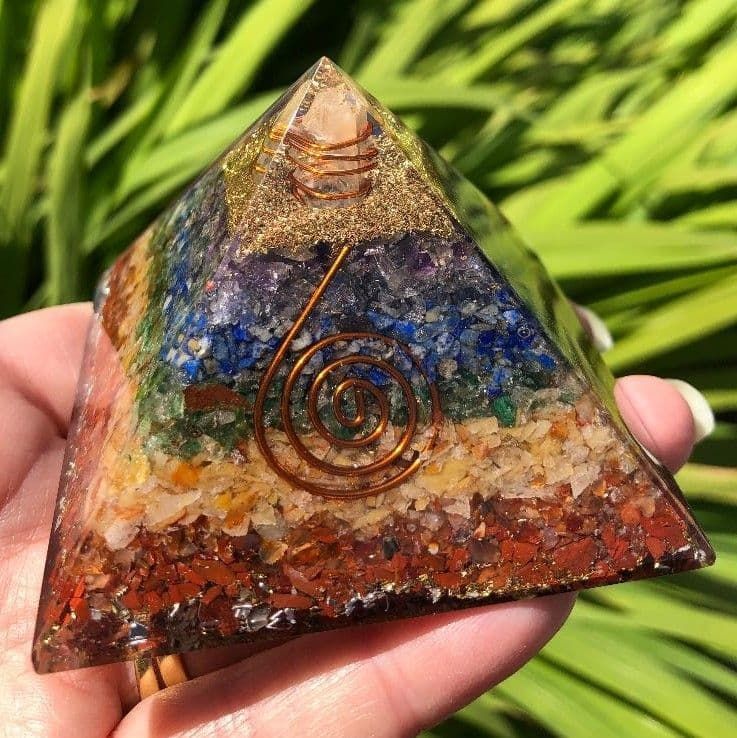 Orgonite Chakra Pyramid with crystal point - 75mm base