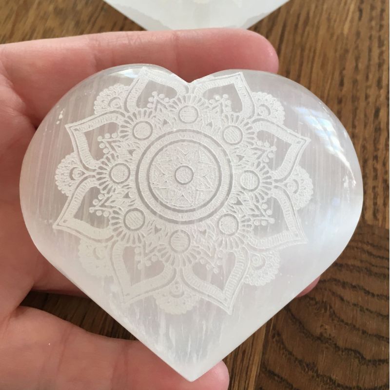 Selenite Mandala Flower Heart