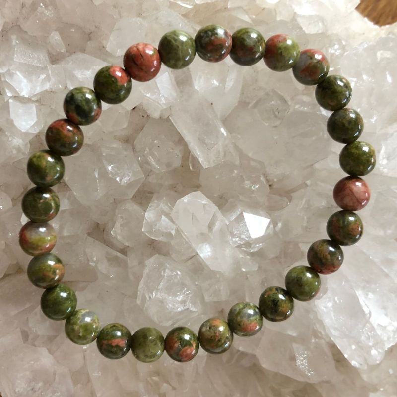 Unakite / Green Jasper 6mm Bead Bracelet