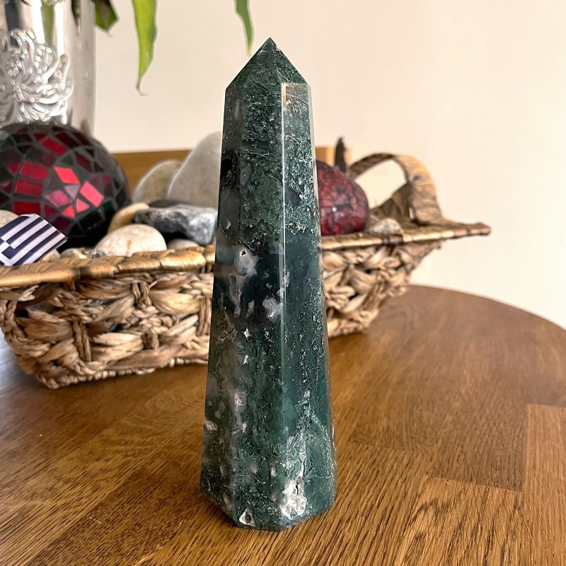 Green Moss Agate Point E 17.5cm