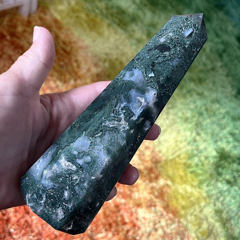 Green Moss Agate Point E 17.5cm