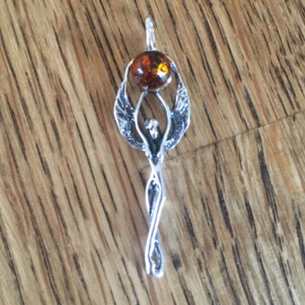 Baltic Amber and Sterling Silver Angel Pendan