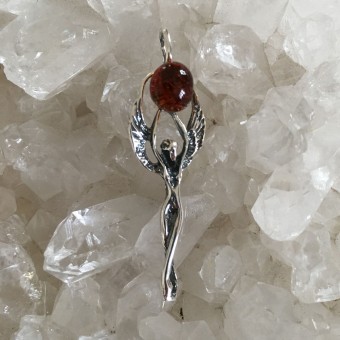 Baltic Amber and Sterling Silver Angel Pendan