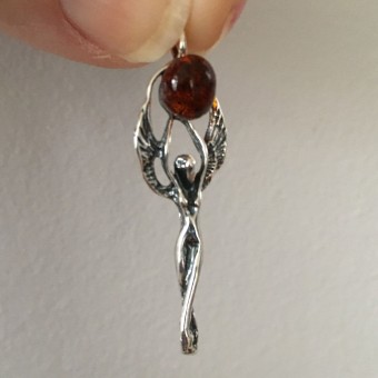 Baltic Amber and Sterling Silver Angel Pendan