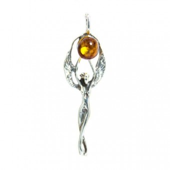 Baltic Amber and Sterling Silver Angel Pendan