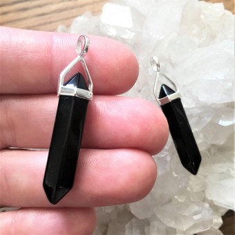 Black Obsidian Double Point Pendant (Sterling