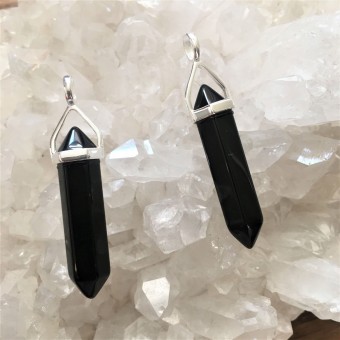 Black Obsidian Double Point Pendant (Sterling