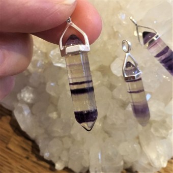 Fluorite Double Point Pendant (Sterling Silve