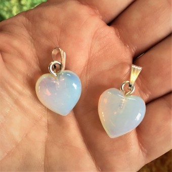 Opalite Puff Heart pendants - 15mm