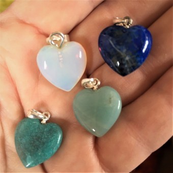 Opalite Puff Heart pendants - 15mm