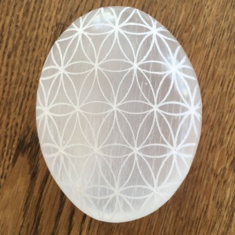 Selenite Flower of Life Palmstone - 7.5cm