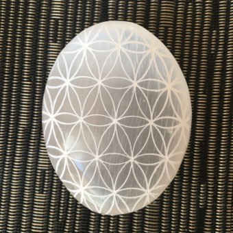 Selenite Flower of Life Palmstone - 7.5cm