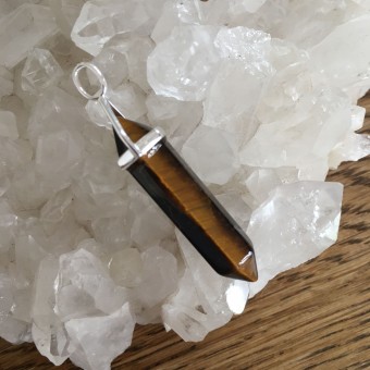 Tiger Eye Double Point Pendant (Sterling Silv