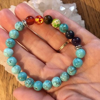 Turquoise and Chakra Coloured Bead Bracelet