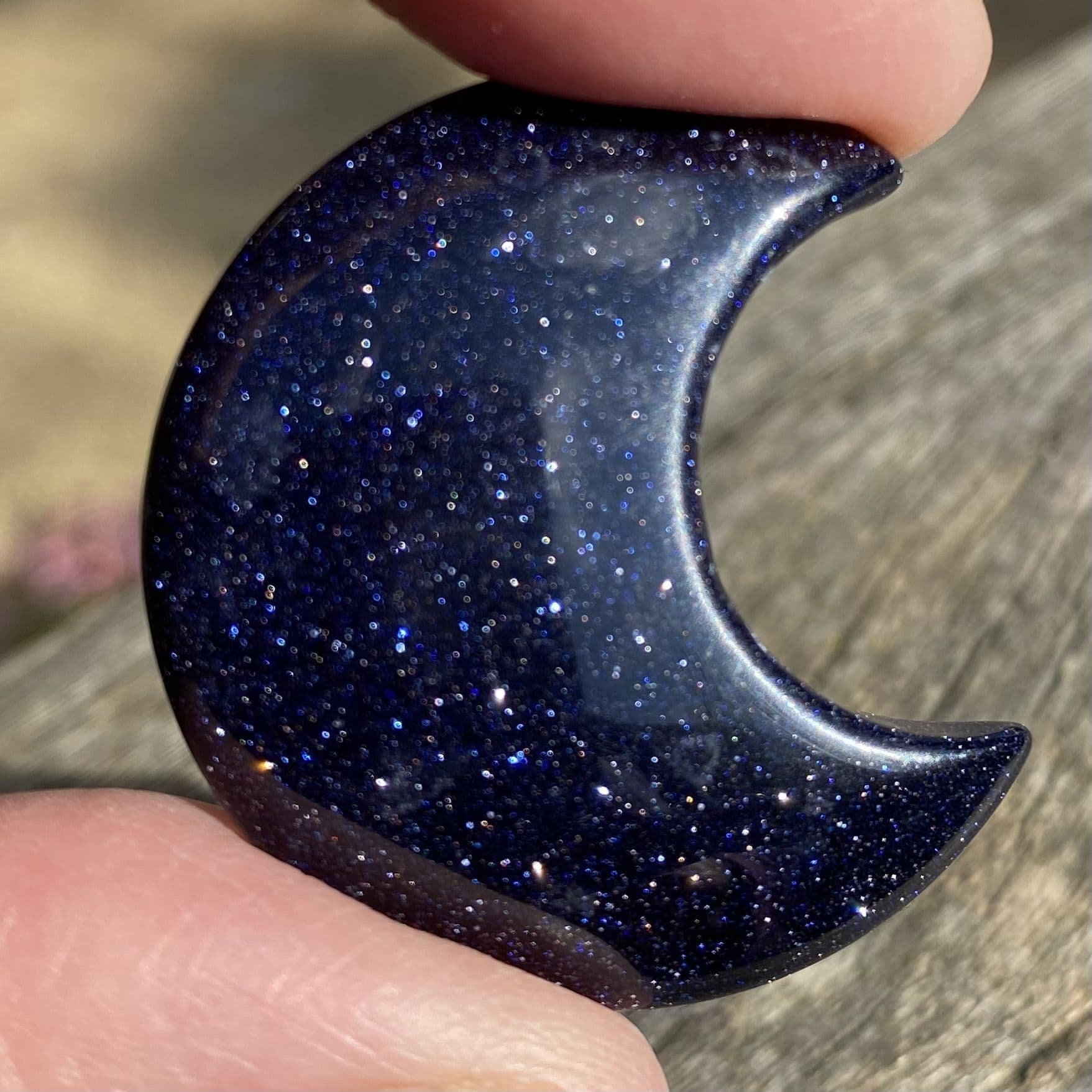 Blue Goldstone Puff Crescent Moon