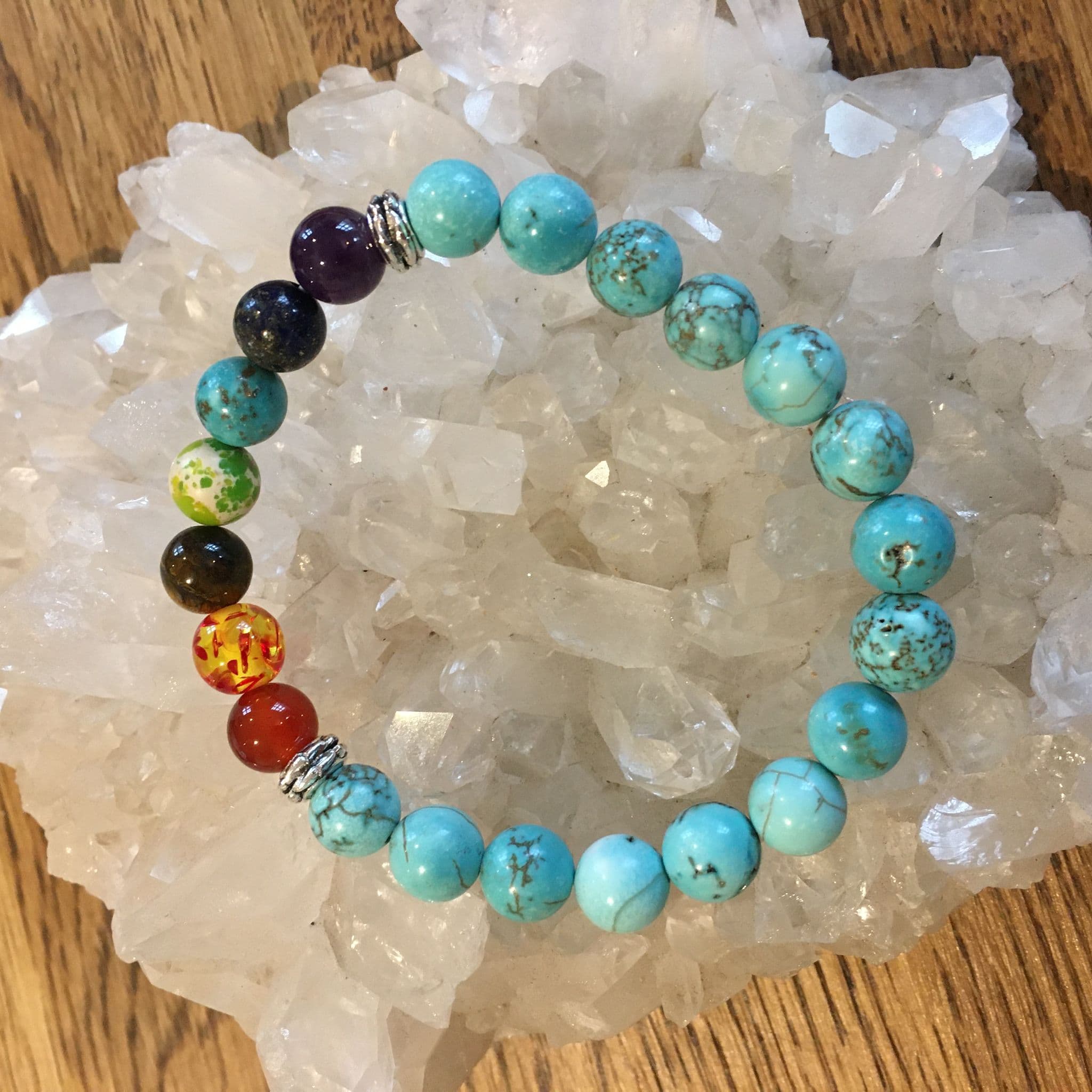 Turquoise and Chakra Coloured Bead Bracelet