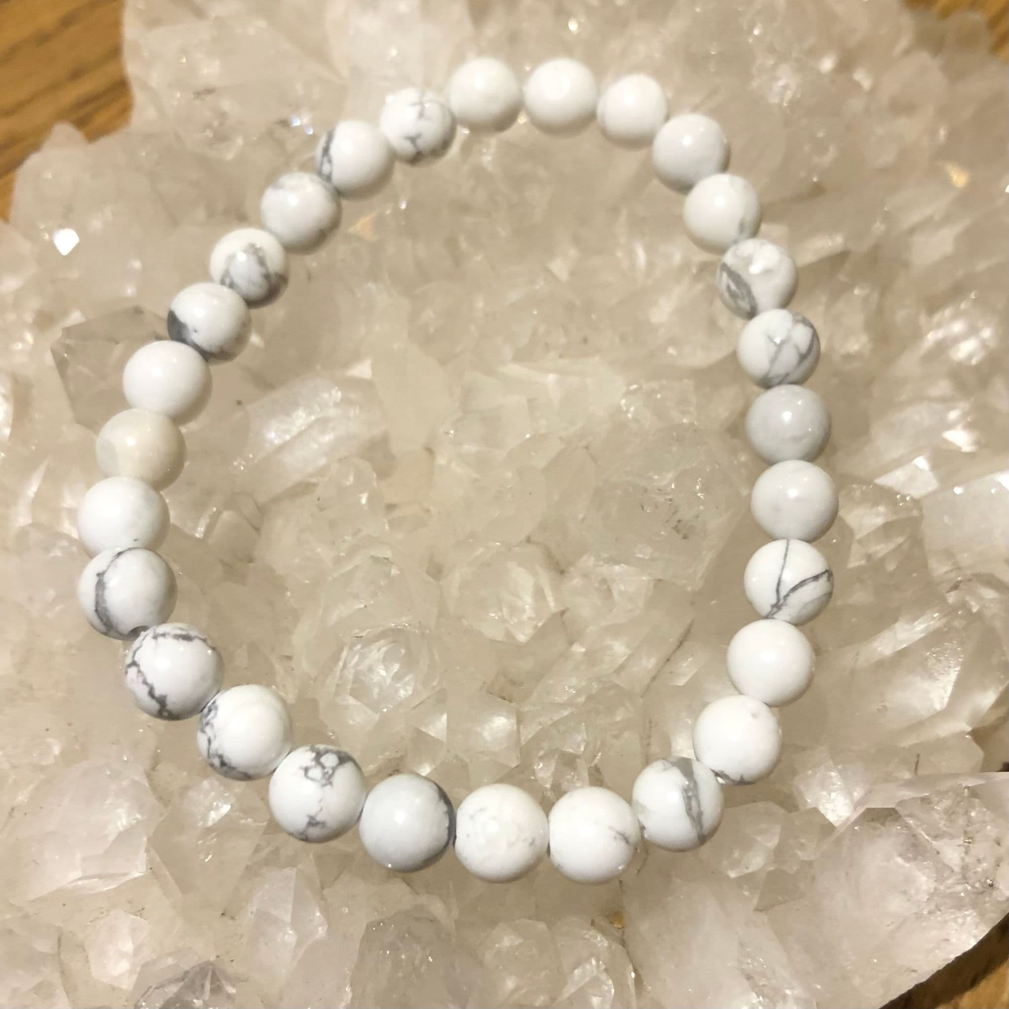 White Howlite 6mm Bead Bracelet